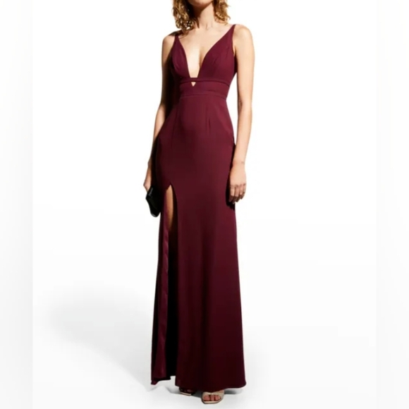 NWT Dress the Population Sz L Viola Burgundy Maxi Gown Dress - Picture 4 of 11